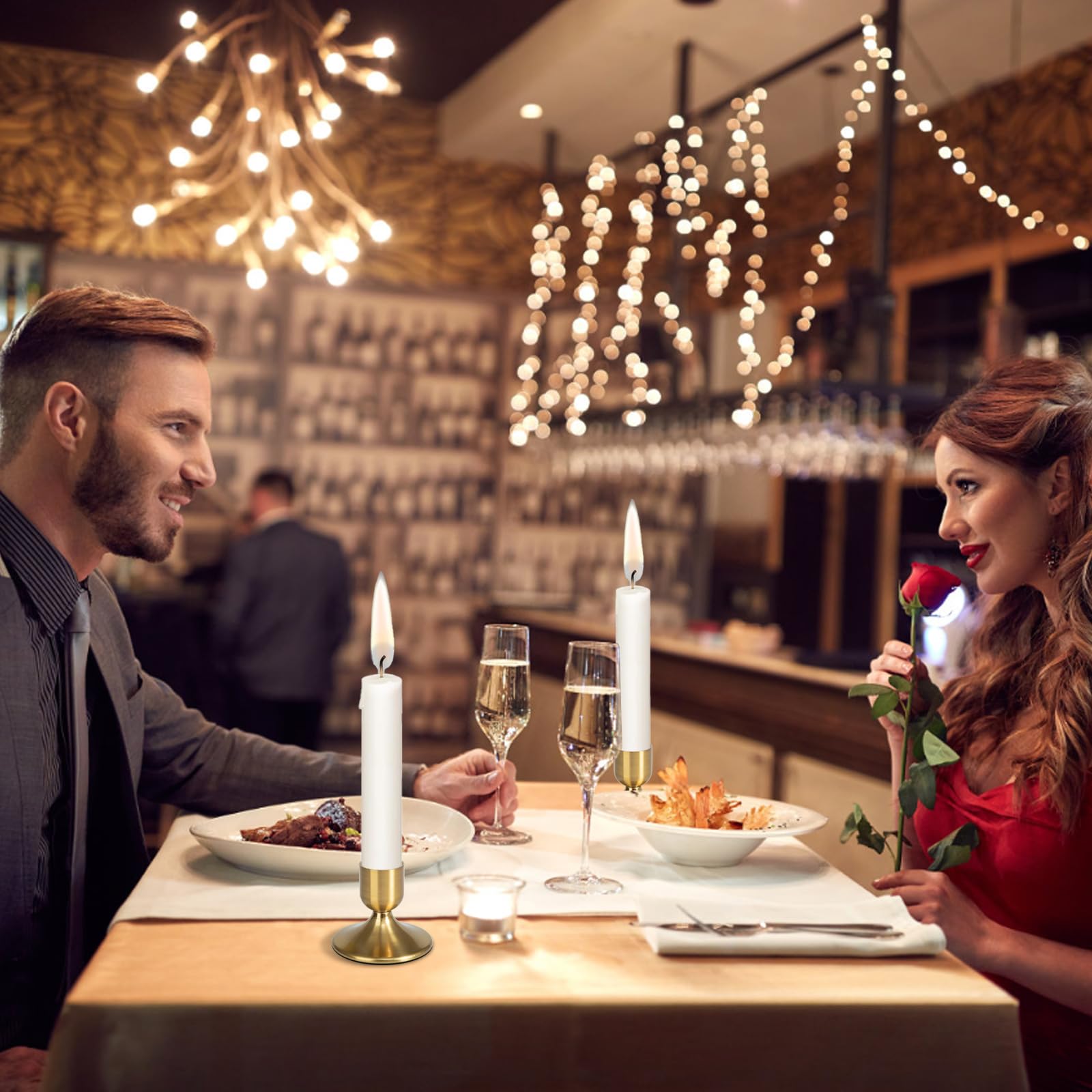 8 portacandele in metallo dorato conici per candelieri corti e magri, in ottone, per matrimoni, Ringraziamento, centrotavola, Natale, feste di compleanno, vacanze (8)