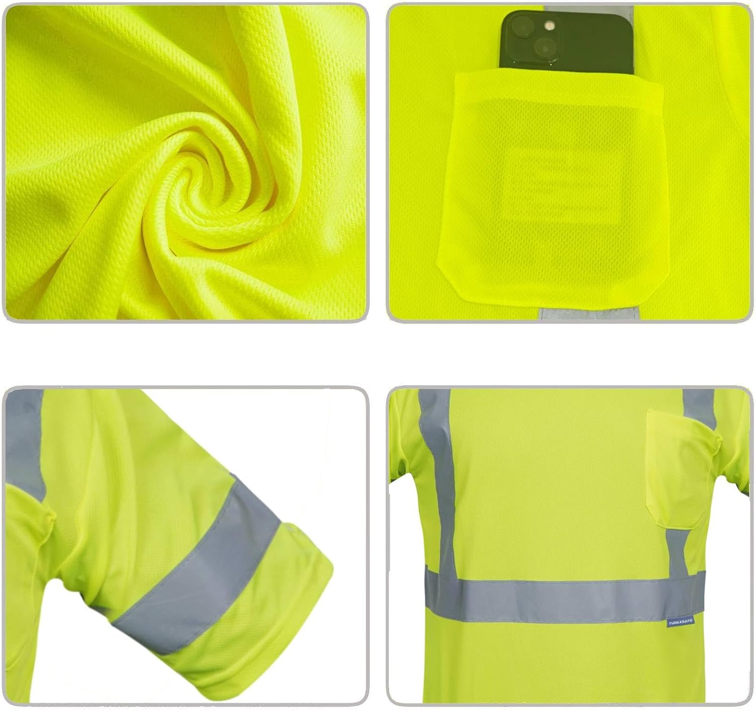Hi Vis Safety Short Sleeve T Shirt, Class 3 Reflective High Visibility for Men & Women, for Construction, Running, Night Work