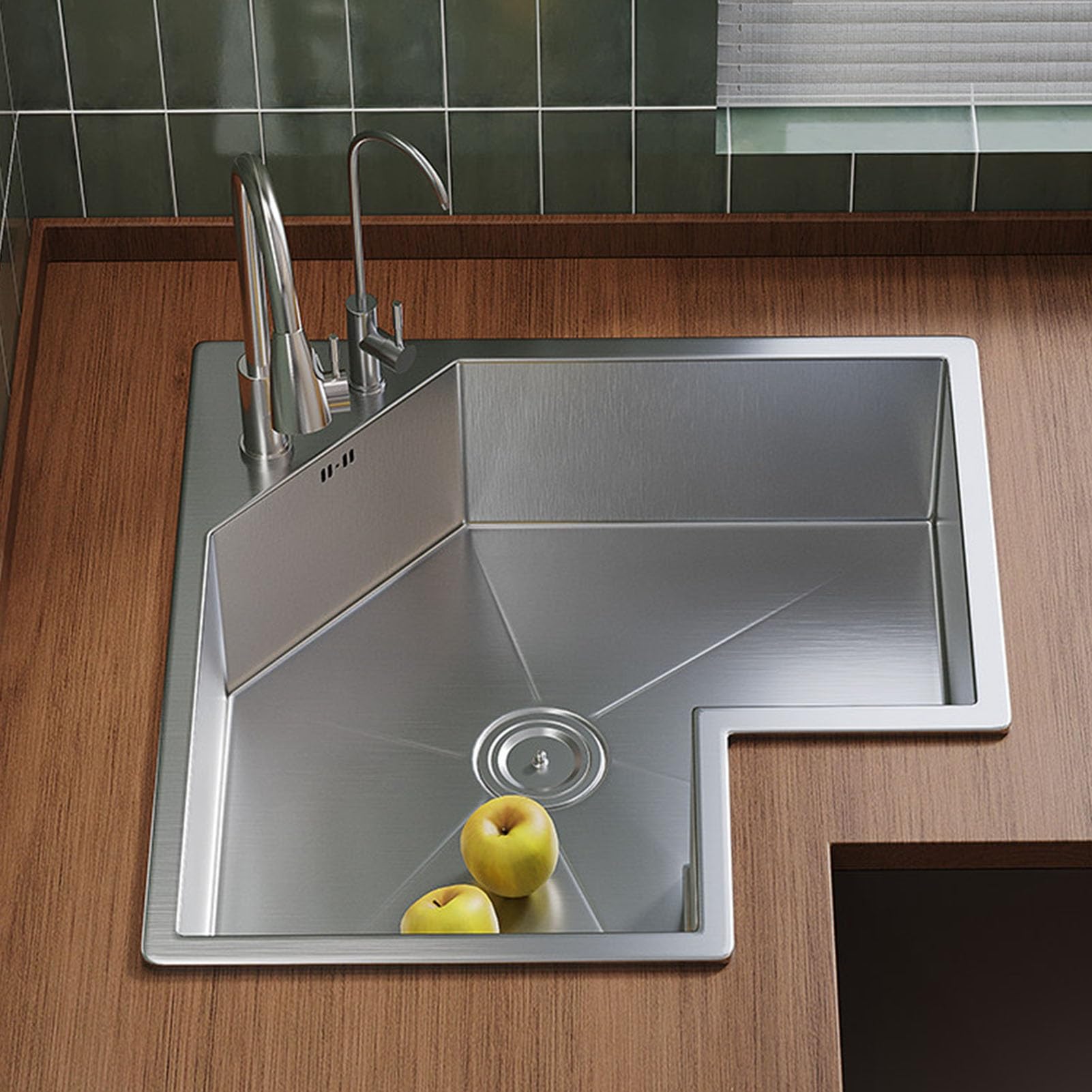 Lavabo de acero inoxidable para verduras y fregadero de esquina en forma de L 60x60