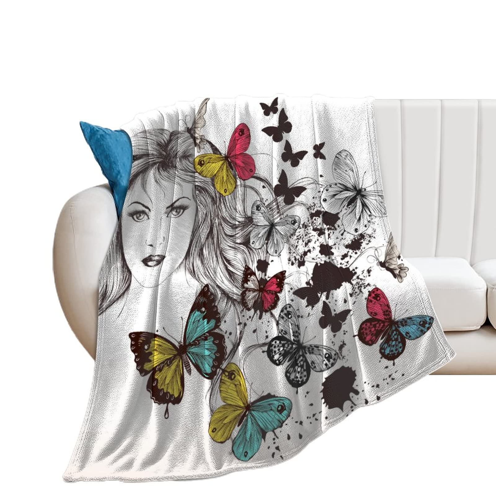Couverture polaire femme papillon en flanelle chaude jeté de canapé cozy 100x130cm