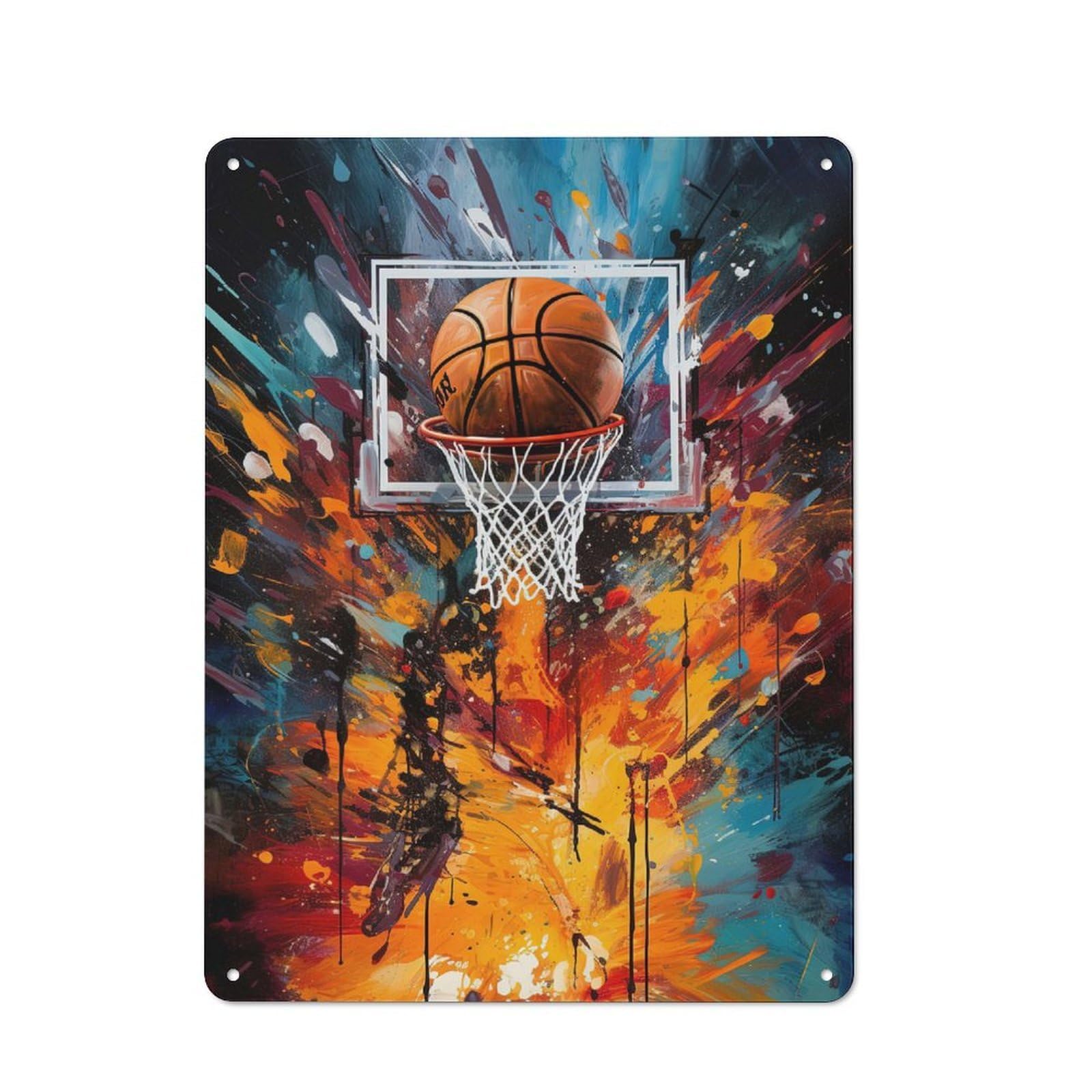 Junmoney Basketball Pop Graffiti Vintage Tin Sign 40X30cm, Nostalgic Retro Room Decor For Bedroom, Office, Home Bar Or Dining Room