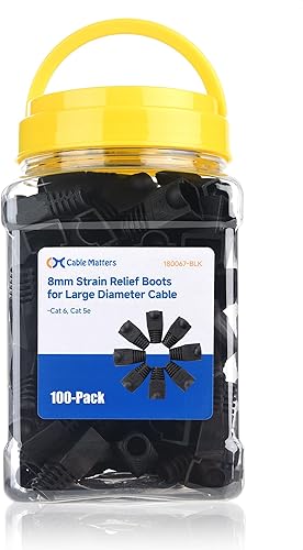 Cable Matters - Juego de 100 botas de alivio de tensión para cable de gran diámetro color negro