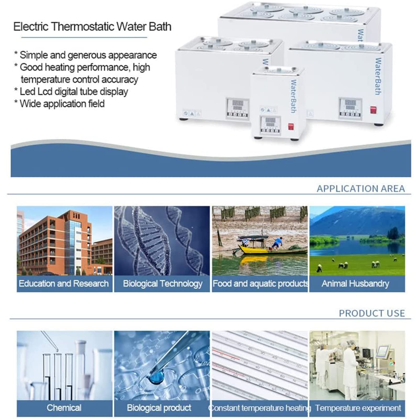 Baño María termostático de laboratorio con calefacción eléctrica, equipo científico de laboratorio con 1/2/4/6 orificios y temperatura constante, temperatura ambiente de 5 a 100 °C, incrementos de 0