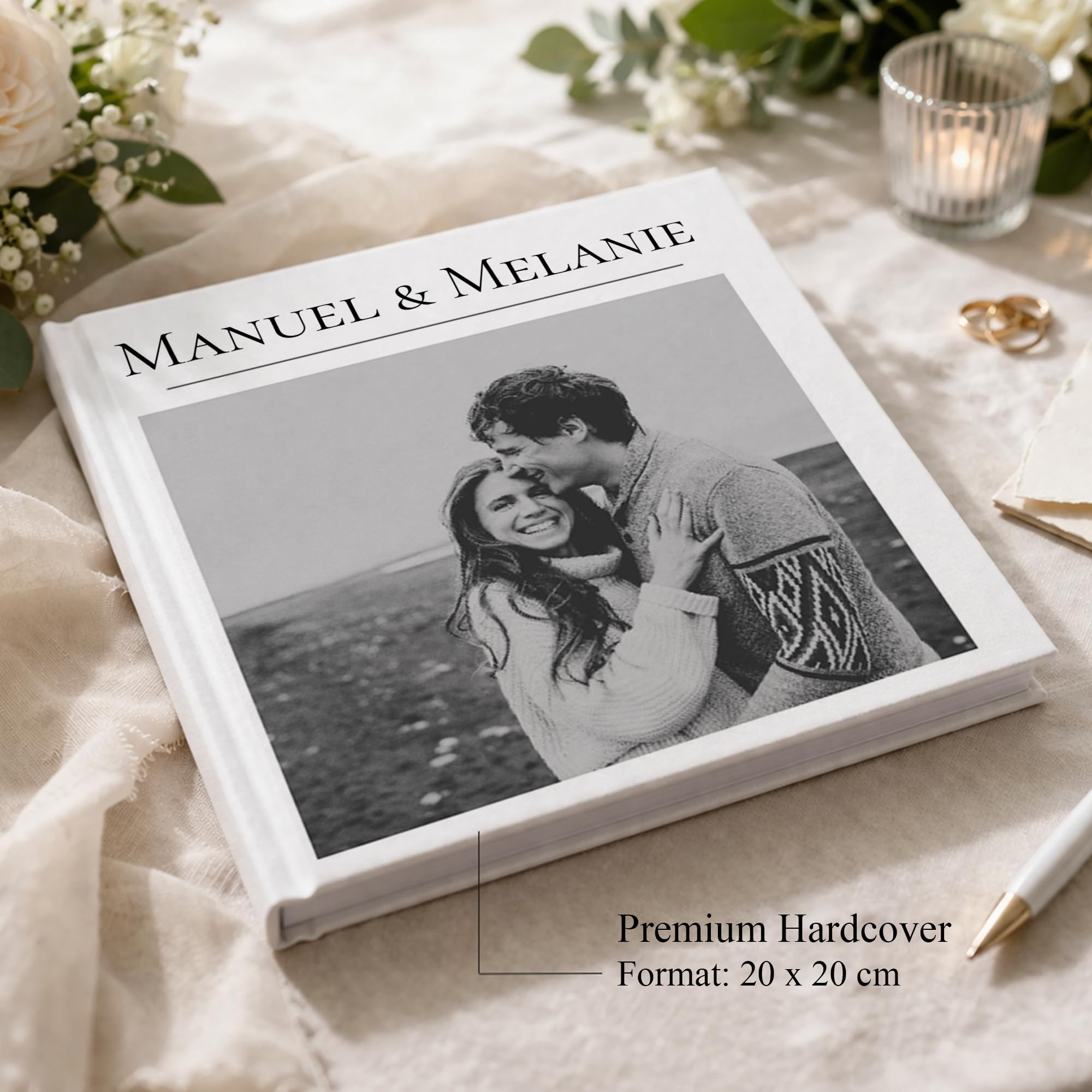 Gästebuch Hochzeit personalisiert mit Foto – Hochzeitsbuch Hardcover mit Linien – Erinnerungsbuch für Gäste – Gästebuch zur Hochzeit (100 Seiten/50 Blatt)