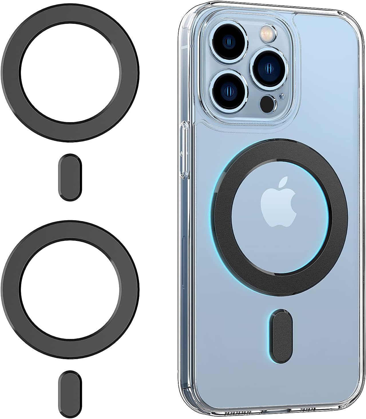 OUTXE Magnetic Adapter Ring 2-Pack, Universal Magnet Sticker Compatible with Magsafe Accessories & Wireless Charging for iPhone/Android/Galaxy/Pixel Black