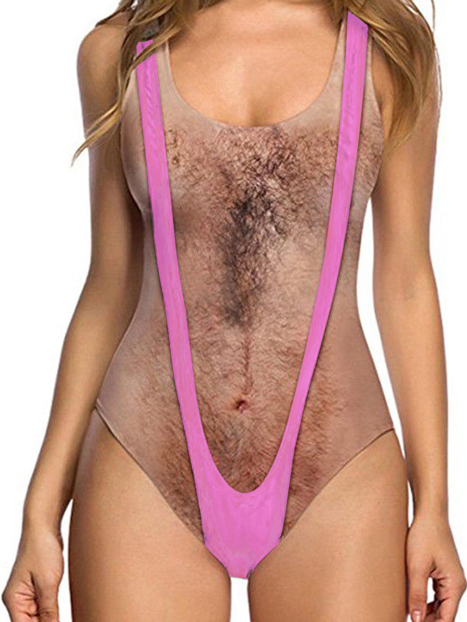 uideazone Women Funny Chest Muscle Deep V Backless One Piece Bathing Suit