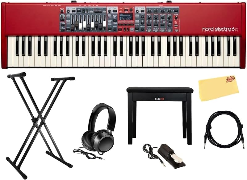 Nord Electro 6D 73 Stage Piano Bundle con pedal de sostenido, soporte para teclado, banco de piano, auriculares, cable de instrumento y paño de pulido Austin Bazaar