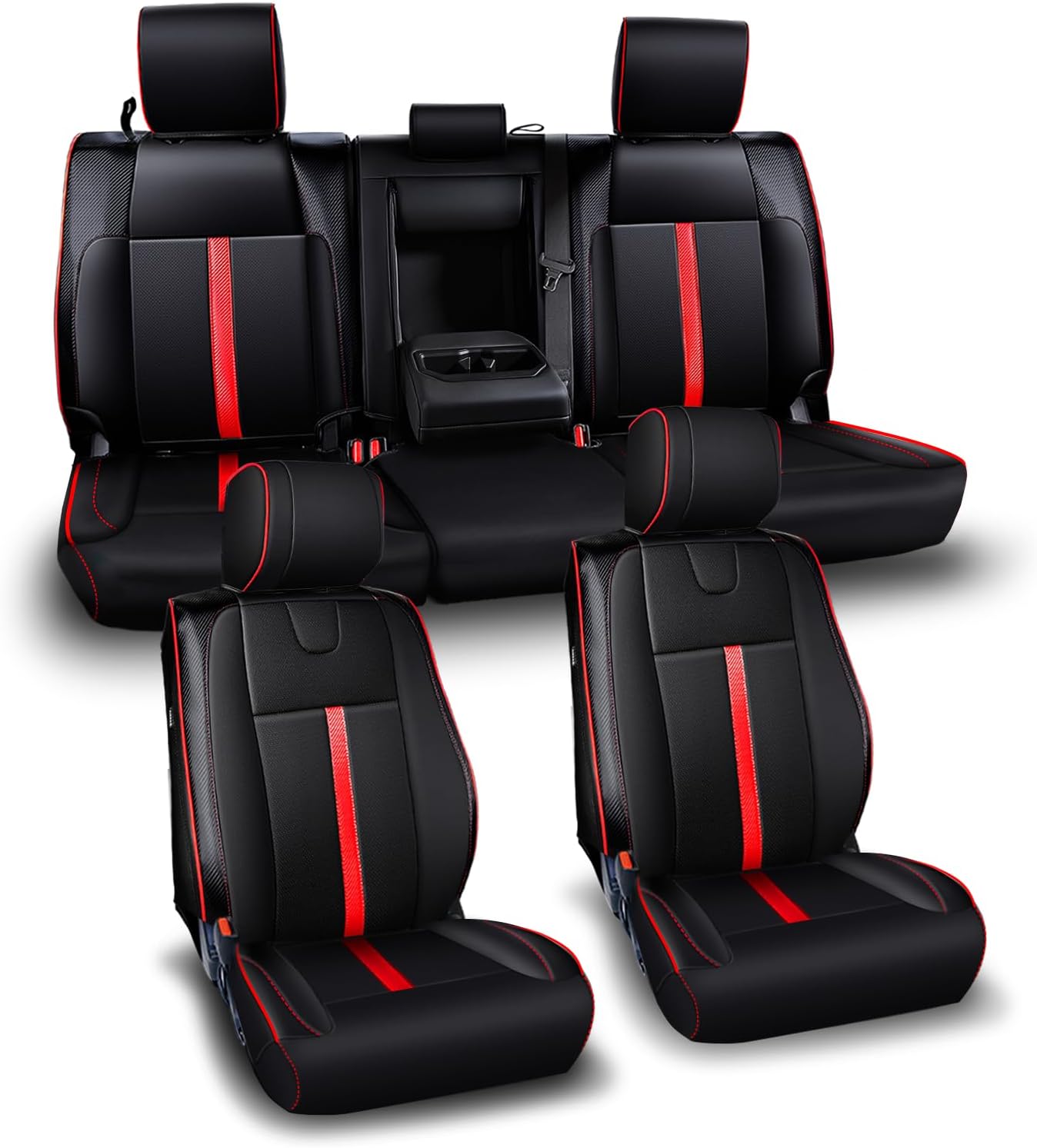 Leather Seat Covers Custom Fit for Tundra 2026 2025 2024 2023 2022 CrewMax SR, SR5, Limited, Platinum, 1794 Edition, TRD Pro, Capstone - Carbon Fiber - Premium Faux Leather Fully Covered