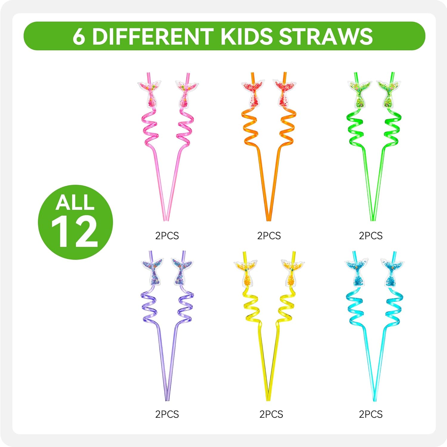 Snowfall 12 Pcs Glitter Mermaid Straws, Princess Theme Crazy Silly Straw for Birthday Party Favors Supplies, Reusable Plastic Drinking Straws for Boys Girls Party Decorations Gift(Mermaid) - Image 8