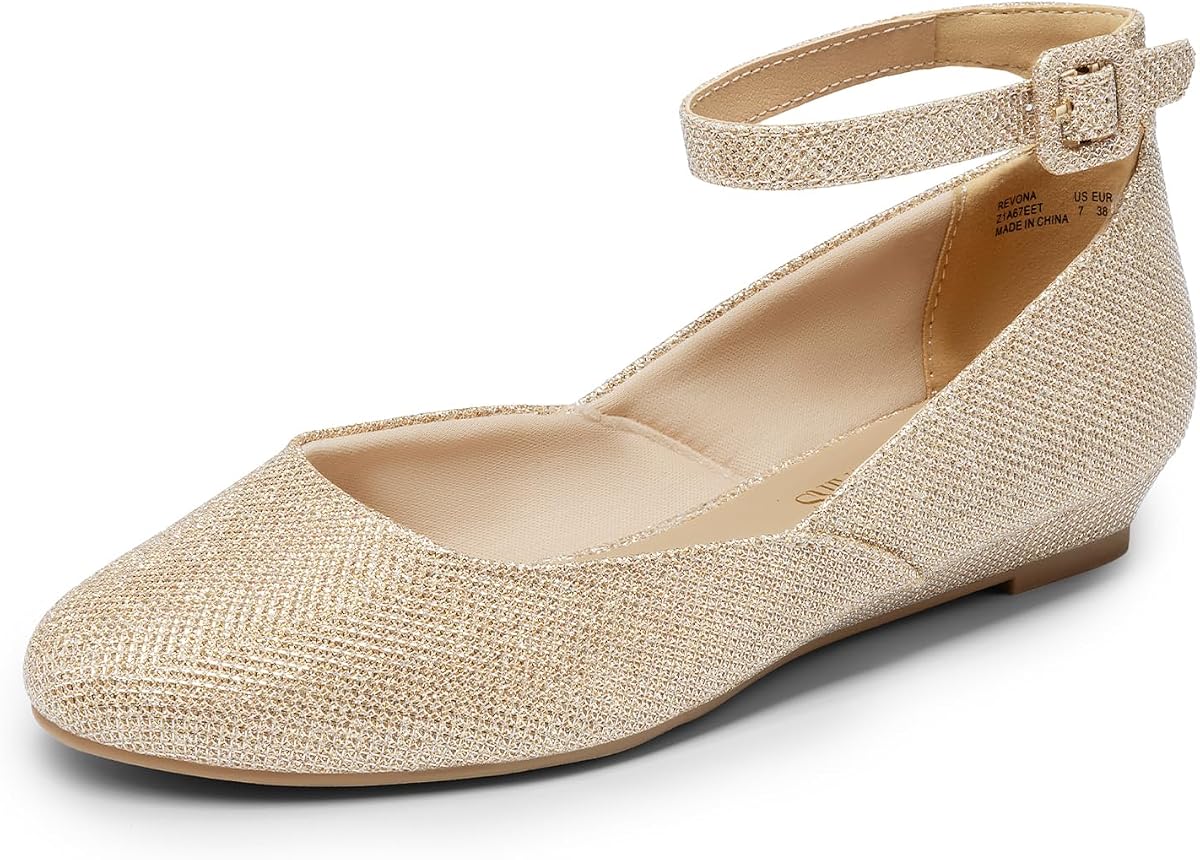 PARES DE ENSUEÑO Vestido Flats Mujer Ballet Cuña Baja | Punta Plana Redonda, Tobillera, Zapatos Planos Informales Cómodos