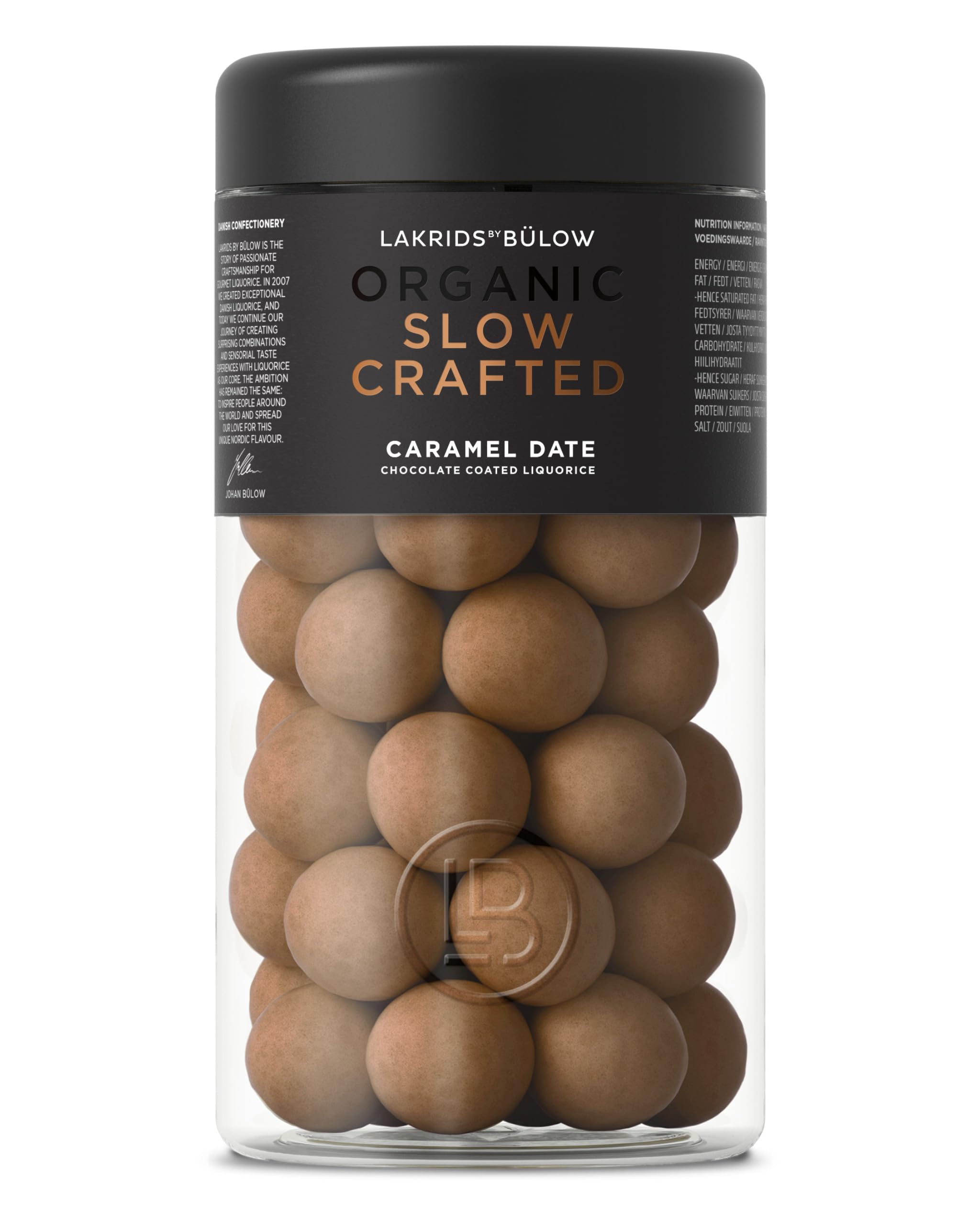 LAKRIDS BY BÜLOW - Caramel Date - 9.35 OZ - Organic Chocolate Coated Gourmet Licorice from Scandinavia - Gluten Free & Gelatine Free - Danish Candy