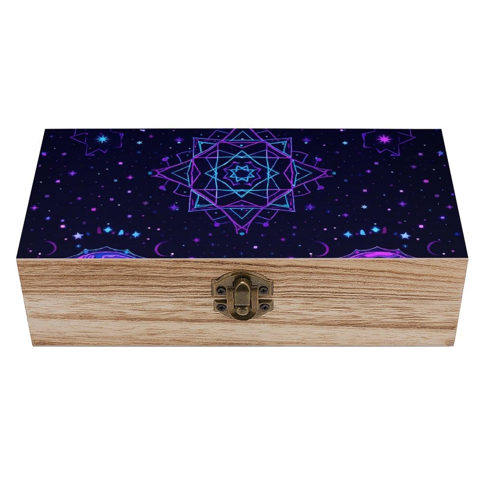HLBSDM Sacred Geometric Symbols Sun Moon Trippy Purple Wooden Storage Box
