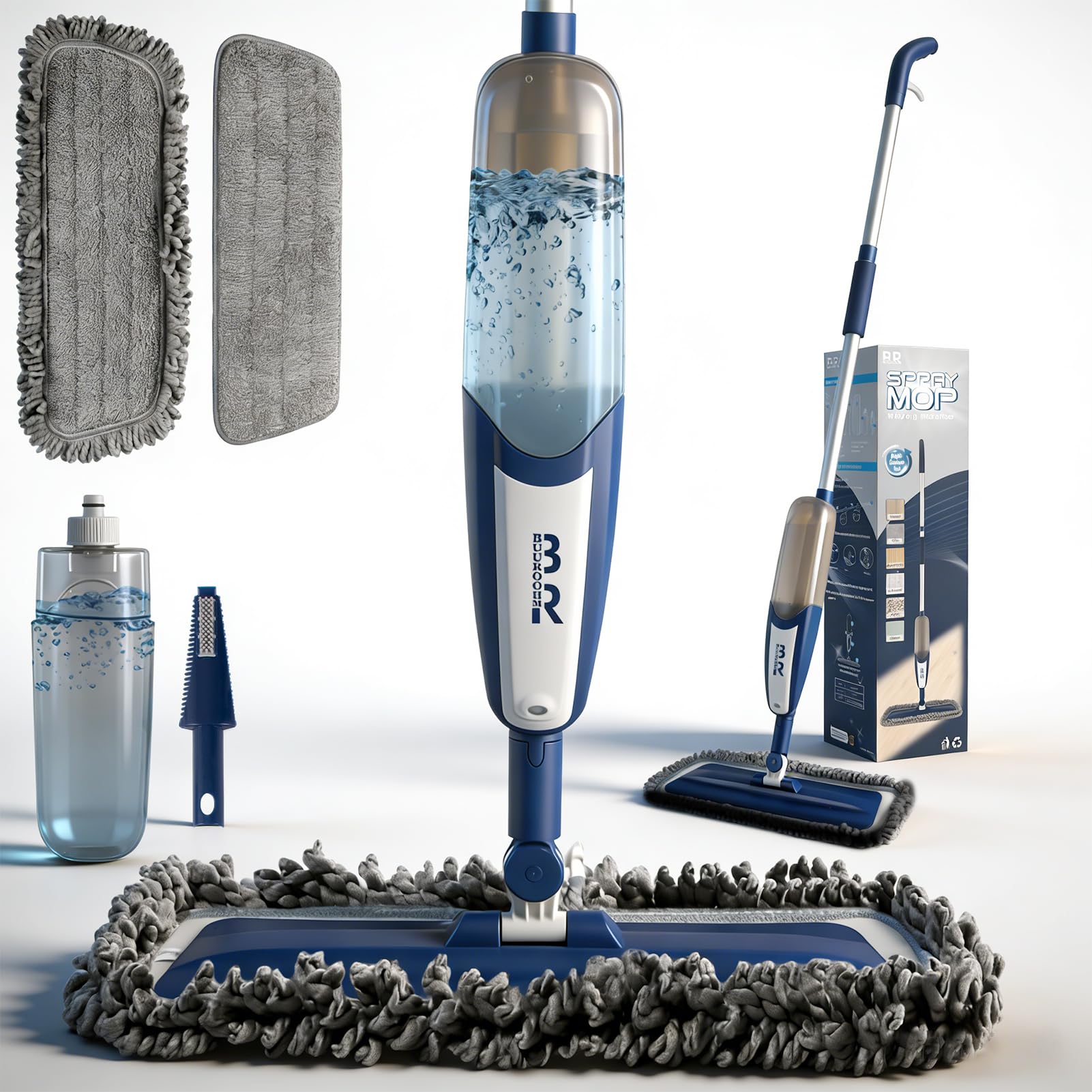 Sprühmopp zur Bodenreinigung mit 360°-Drehung – Bodenreiniger für mehrere Oberflächen zum Nass-/Trockenwischen, Leichter Griff für Küche, Bad, Hartholz- und Fliesenböden