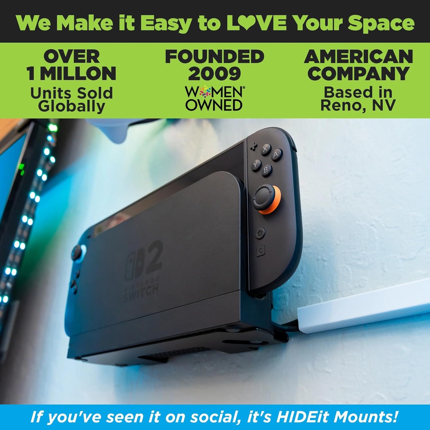 HIDEit Mounts Nintendo Switch 2 Wall Mount - Keeps Your Console Safe and Cool - Quality Steel Holder for Switch 2 Console & Deck - American Company