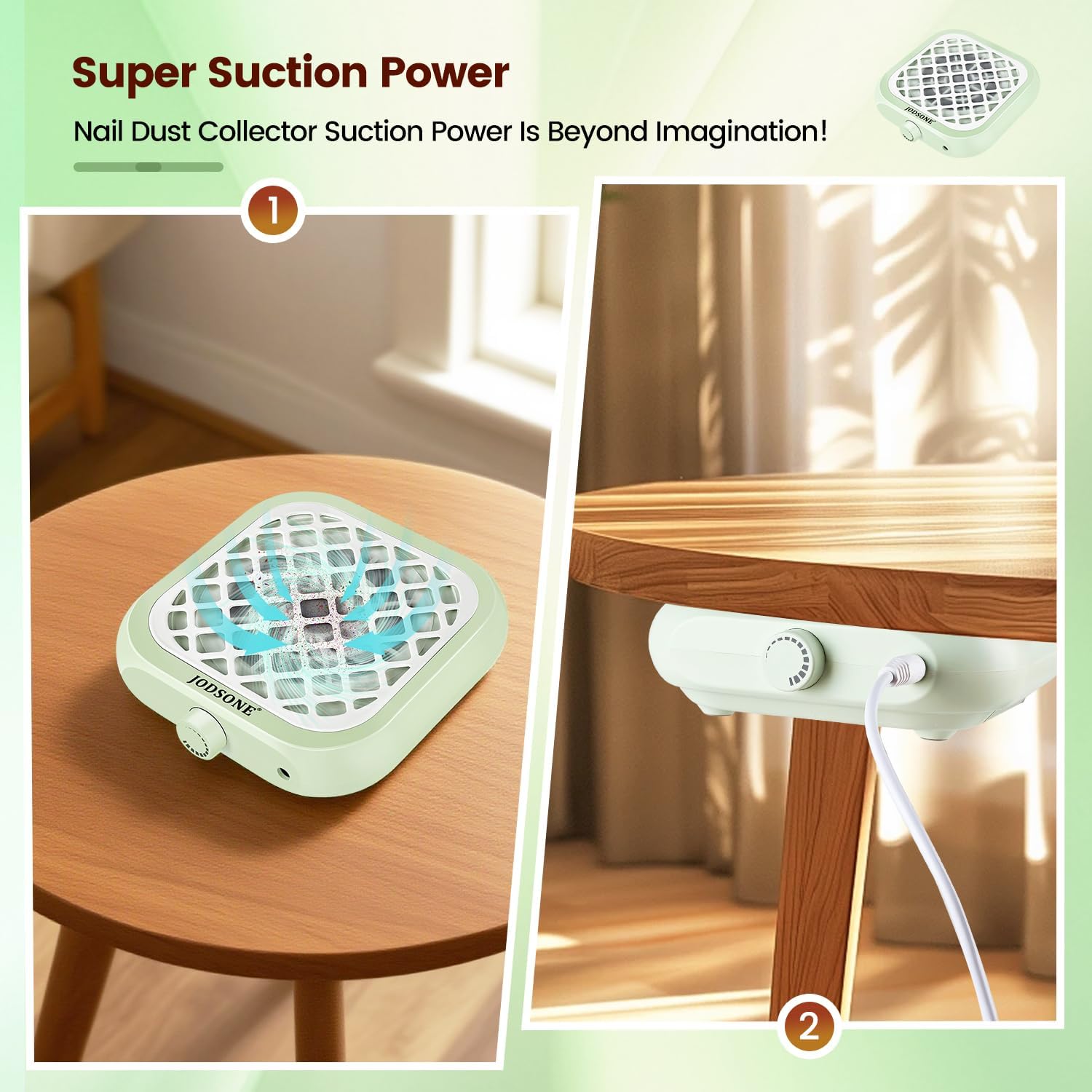 JODSONE 6000RPM Mini Nail Dust Collector Powerful Suction Portable PocketSized Nail Salon with 30 Filters Green