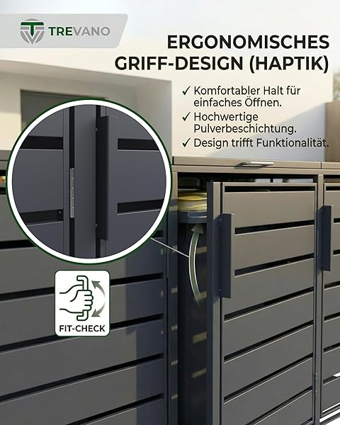 TREVANO Mülltonnenbox 4er 240l - Mülltonnenverkleidung 4 Tonnen Anthrazit - Robustes Mülltonnenhaus aus Stahl - Wetterbeständige Müllboxen für 4 Tonnen - Mülltonnen Unterstand 120l-240l - 4