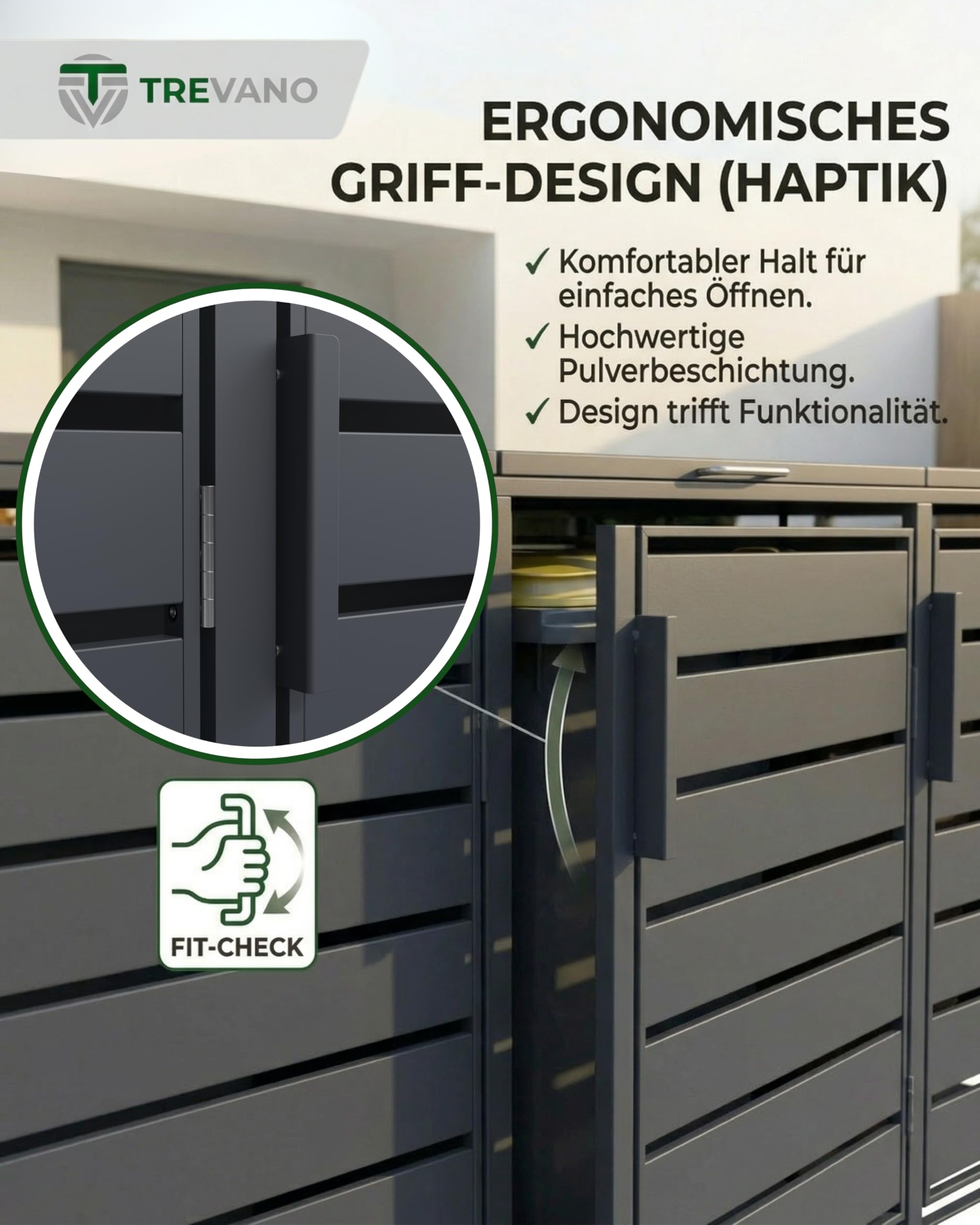 TREVANO Mülltonnenbox 4er 240l - Mülltonnenverkleidung 4 Tonnen Anthrazit - Robustes Mülltonnenhaus aus Stahl - Wetterbeständige Müllboxen für 4 Tonnen - Mülltonnen Unterstand 120l-240l