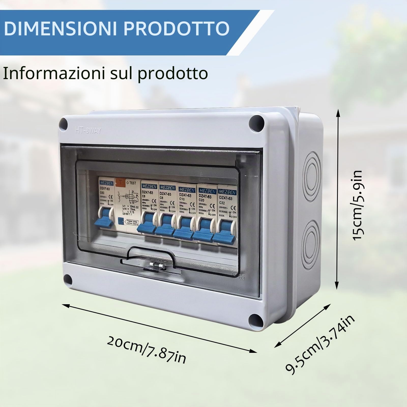 BigKing Scatola di Distribuzione Impermeabile a 8 Vie IP65 e Interruttore Automatico, Include 1P+N63A+6A+6A+10A+20A+32A, Tipo AC 63A/30mA FI RCD
