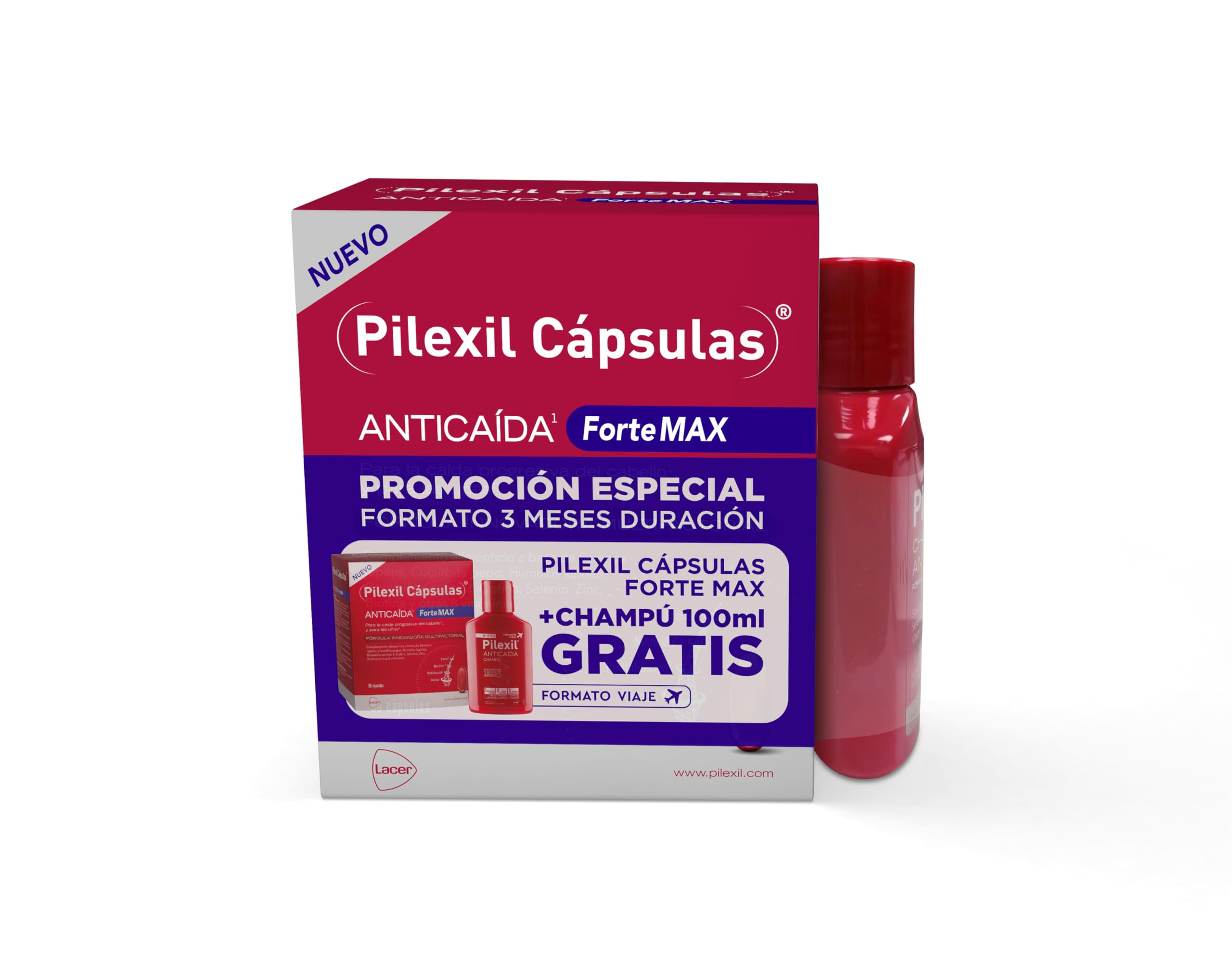 PILEXIL Pack 90 Cápsulas Anticaída Forte Max + Champú Triple Protection 100 ml