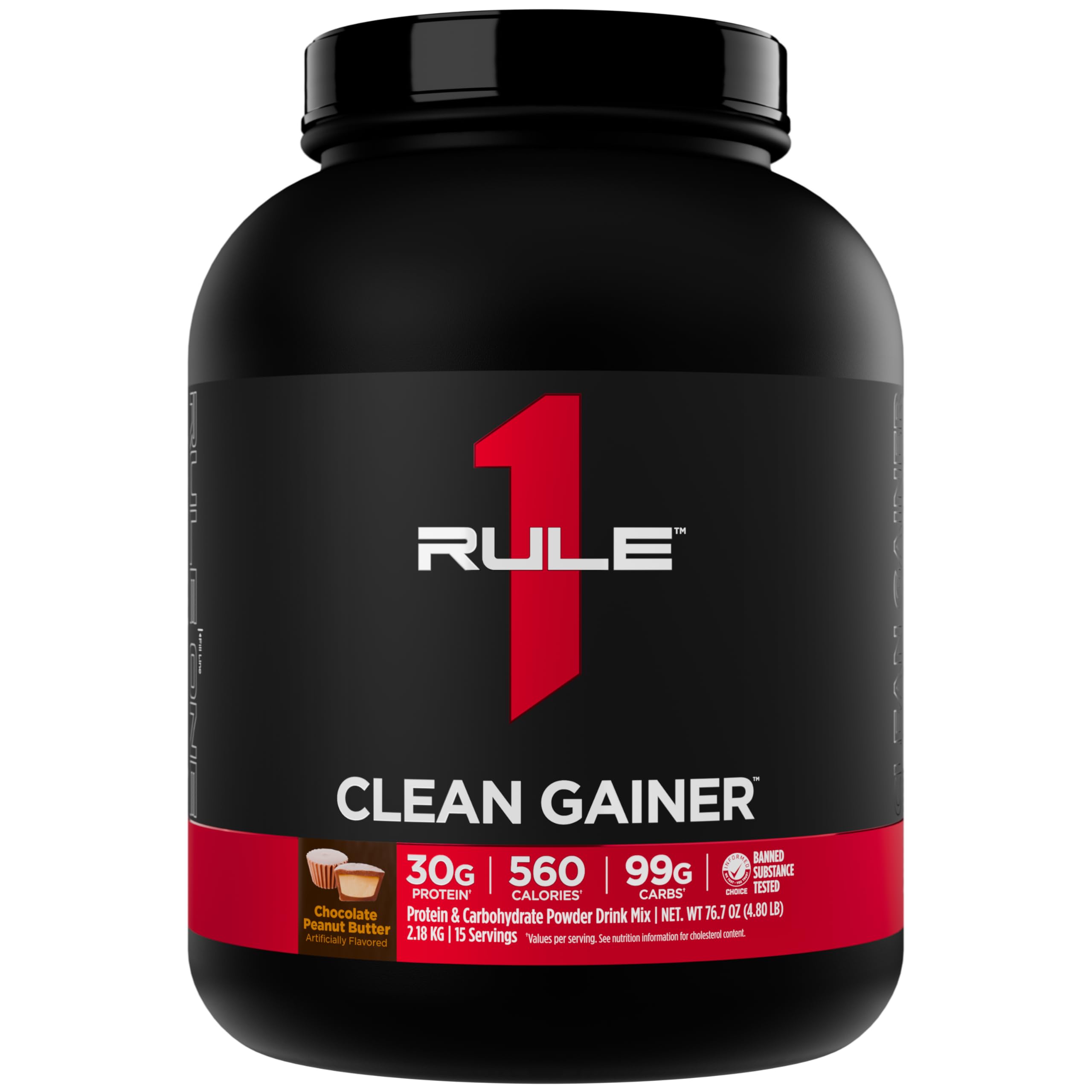 Rule One Proteins, R1 Clean Gainer - High-Protein Lean Gain Formula with 560 Calories, 30g of Full-Spectrum Protein, Over 90g Carbs, Under 6g of Fat (15 Servings, Chocolate Peanut Butter)
