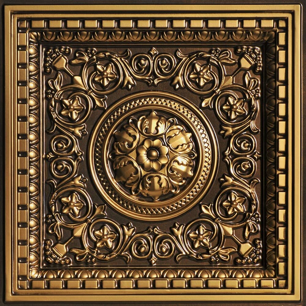 From Plain To Beautiful In Hours VC02 Rhine Valley PVC 2' x 2' Lay-in Ceiling Tile (Covers / 40 sq.ft), Antique Gold, 10 Piece