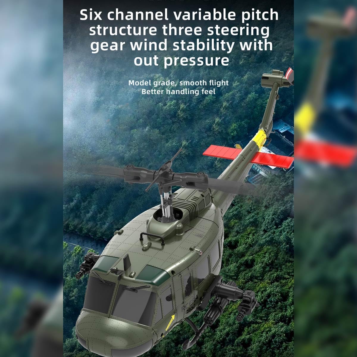 C032 UH-1 Huey RC Helicopter for Adults, 1/48 Scale 2.4G 6CH Flybarless Stunt RC Plane 6-Axis Gyroscope Optical Flow Positioning, TOF Lidar Height Setting for Beginners (Dark Blue(2 Batteries))