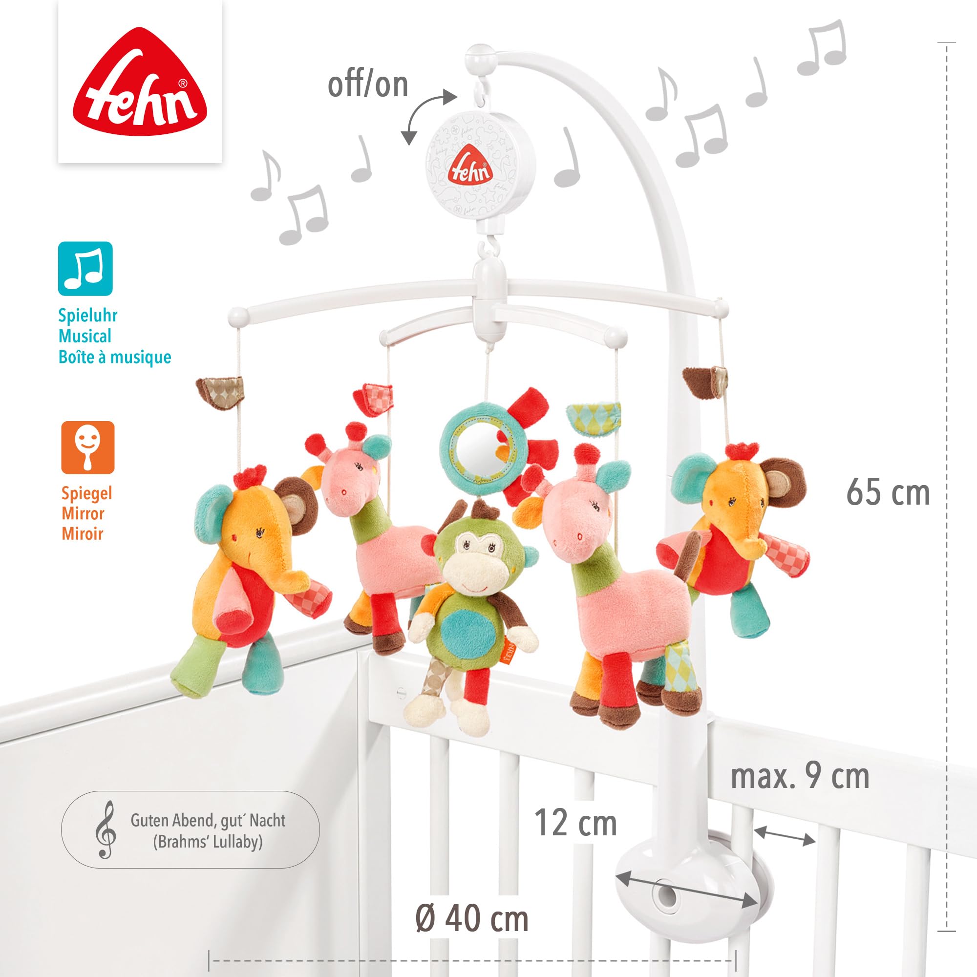 Fehn Müzik Mobil Safari - Sevimli Hayvanlı Bebek Uyku Yardımı - Bebek Mobil Müzik Kutusu Melodi - 0-5 Ay arası Bebekler için Müzik Mobil Bebek Yatağı Oyuncak