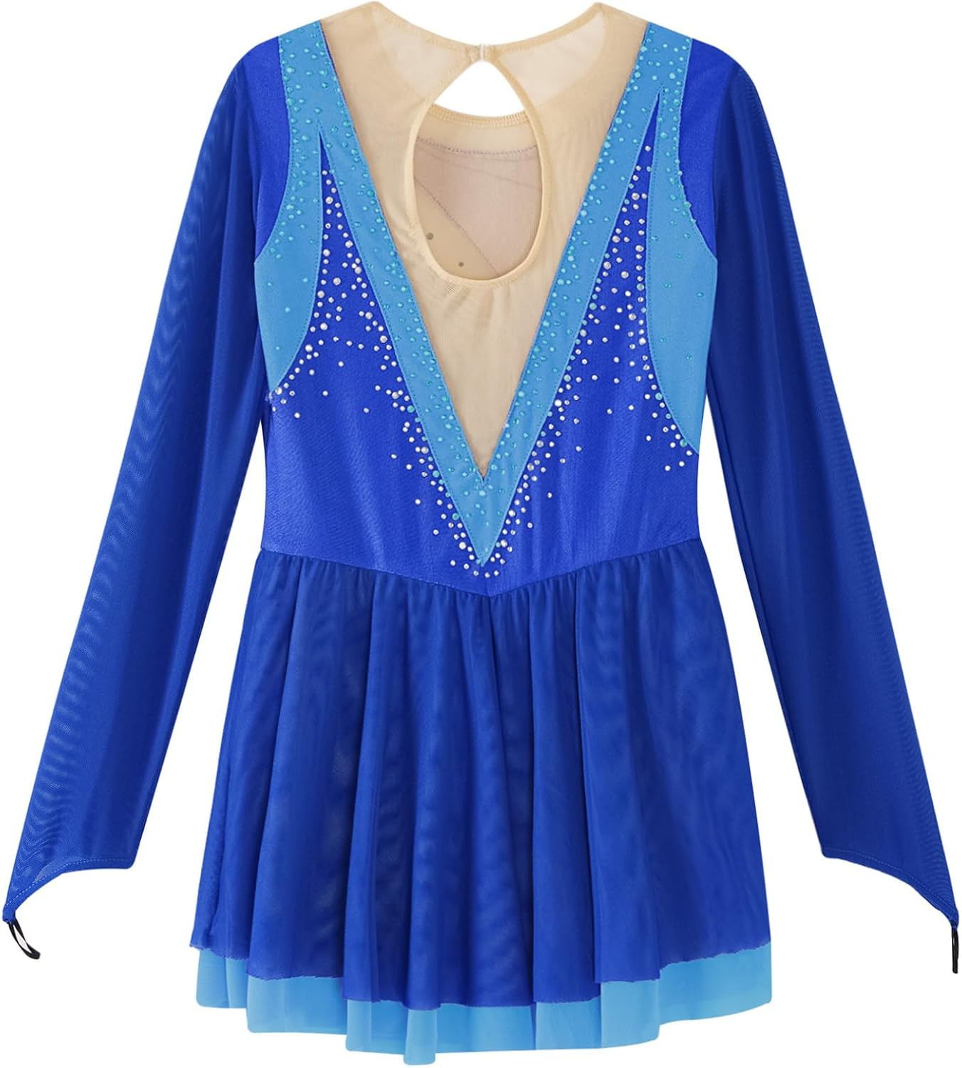 JEATHA Kids Girls Figure Ice Skating Dress Rhinestones Splice Mesh Tutu Skirted Leotard Dance Dress Dancewear