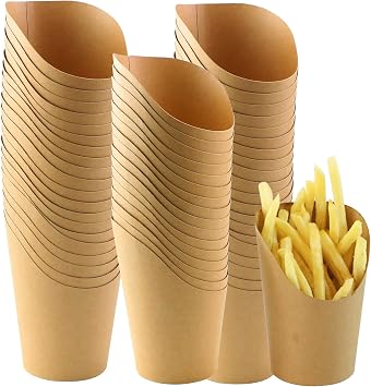 GothaBach 100 Pack 14oz Disposable Brown French Fries Cups Paper French Fries Cup Holder Frozen Dessert Supplies Baking Cake Popcorn Ice Cream Snack Craft Paper Cup Holder