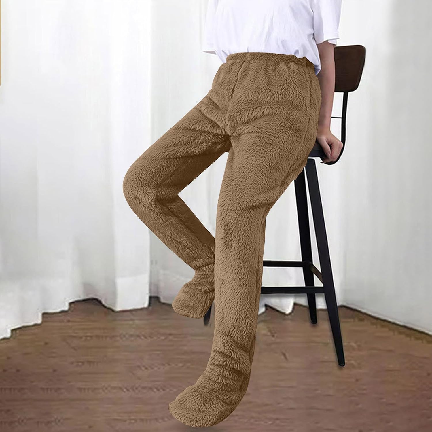 Women Sweatpants with Pockets Adult Footed Sweatpants with Sherpa Fleece Lined Feet Soft and Warm Footing Winter