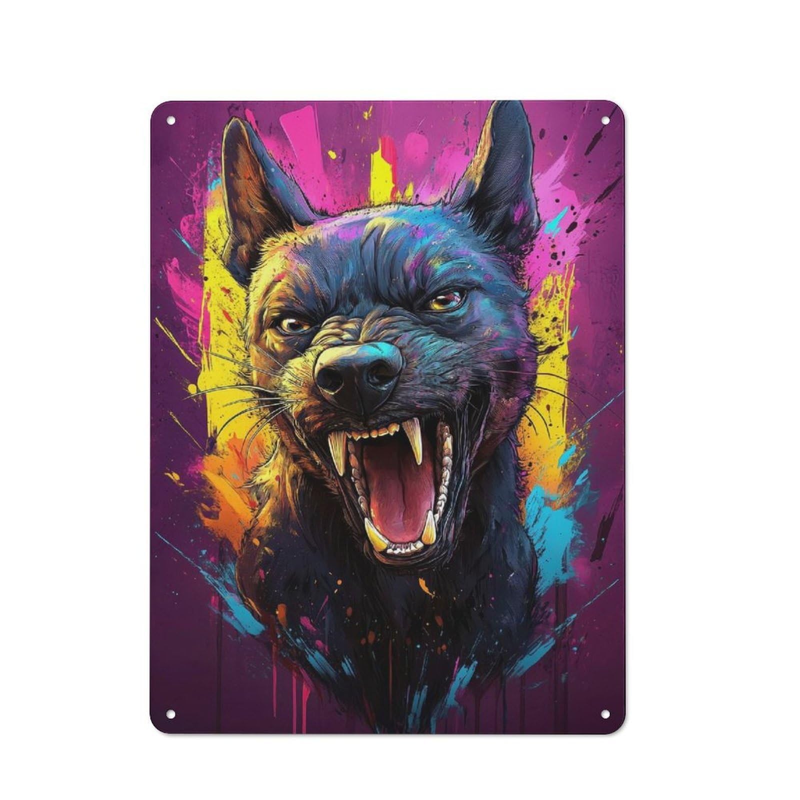 Junmoney Angry Colorful Dog Retro Tin Wall Plaque 40X30cm Featuring For Garage Wall, For Vintage Wall Decor Fans, For Themed Room Decoration