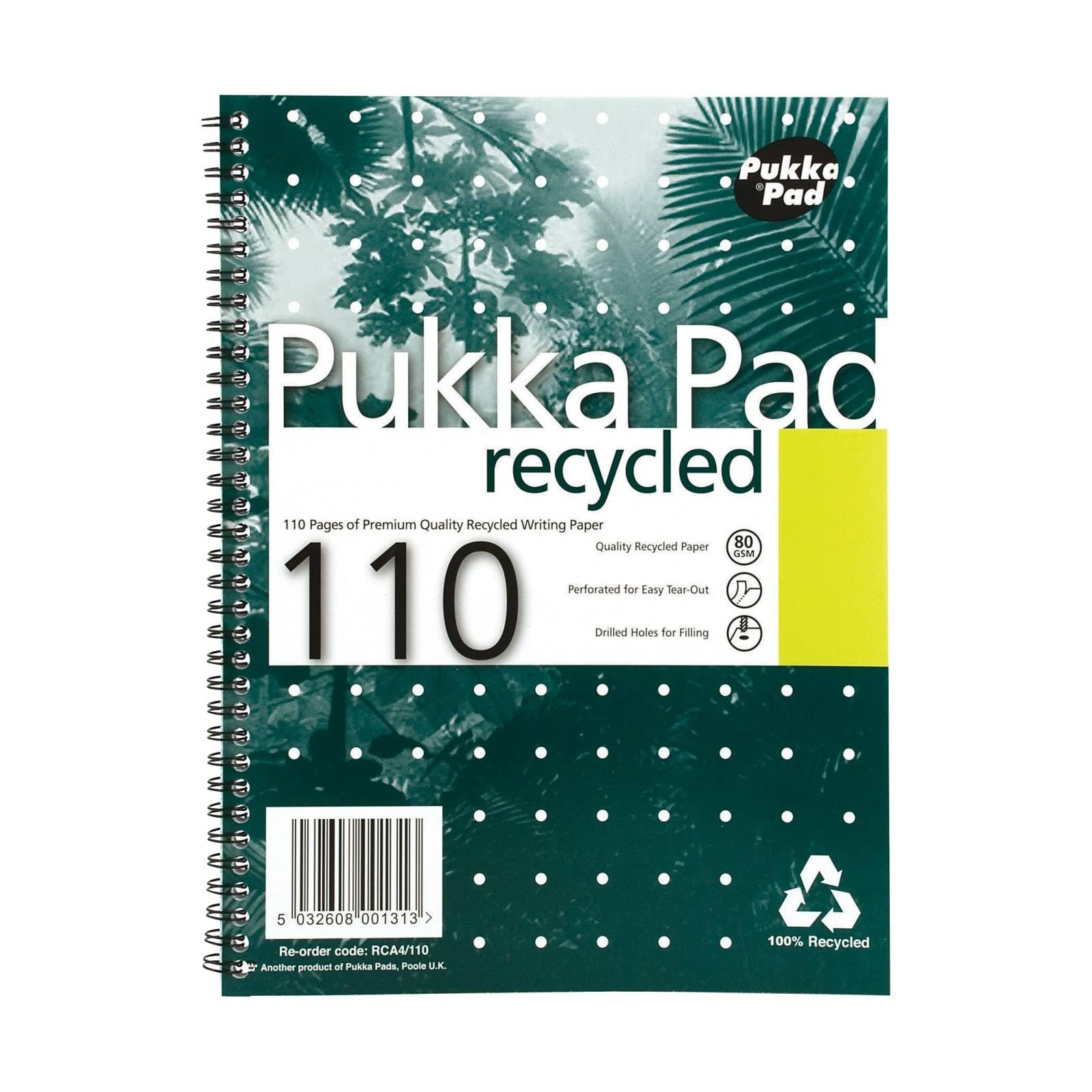 Pukka Pad Notebook Wirebound Recycled 80gsm Ruled and Margin 4 Hole 110 Pages A4 Ref RCA4 [Pack 3] [per Pack: 3]