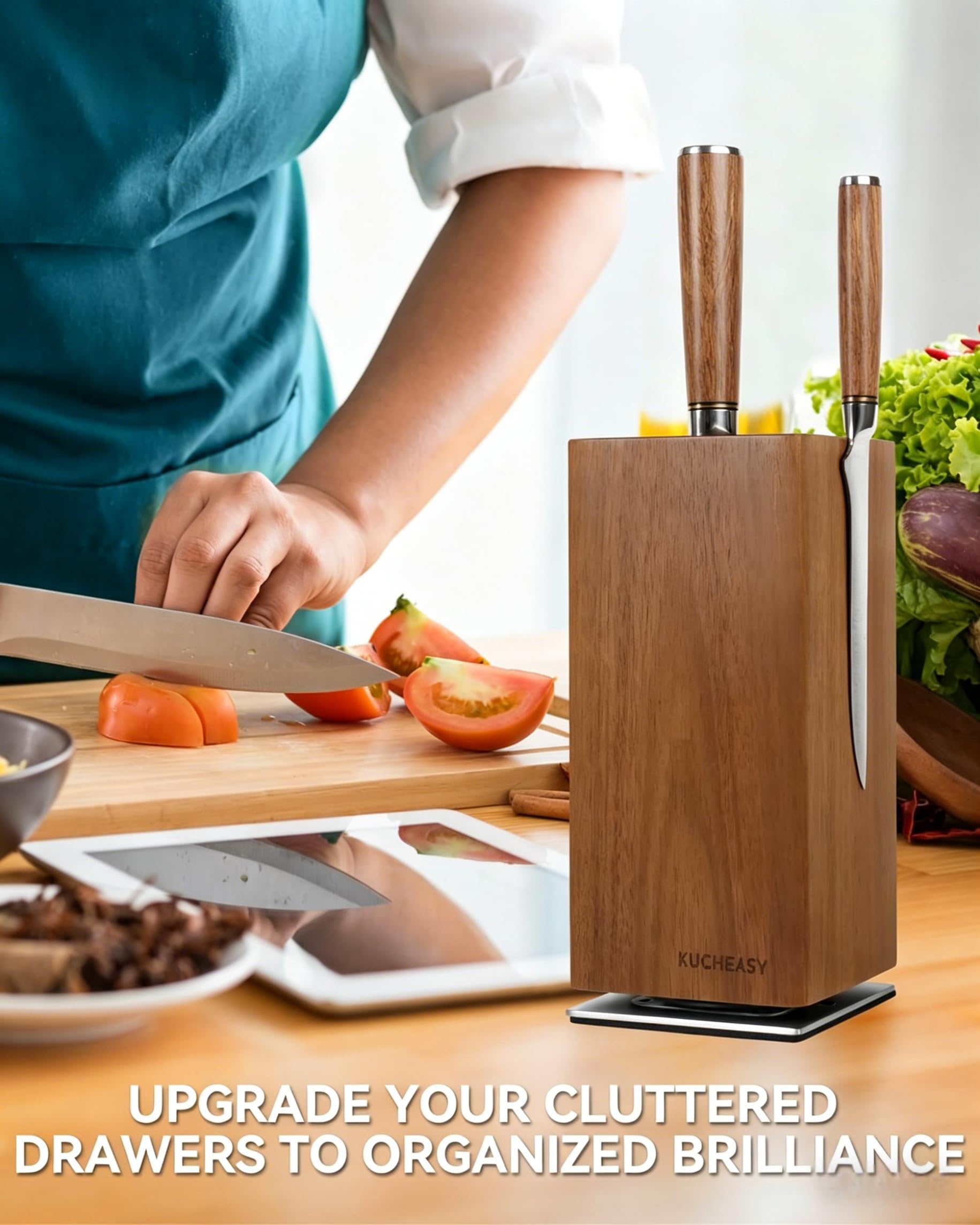 Amazon.com: KUCHEASY Magnetic Knife Block 360° Rotating Wood