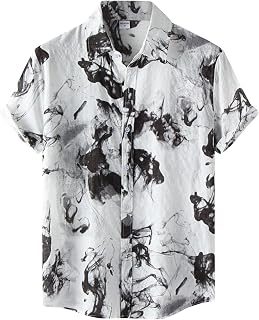 Hawaiian Shirts for Men Casual Summer Button Down Shirt Short Sleeve Cotton Linen Shirts for Men Beach Yoga T Shirts Mens Linen Shirts Button Down Shirts Men's Hawaiian Shirt Floral Tropical