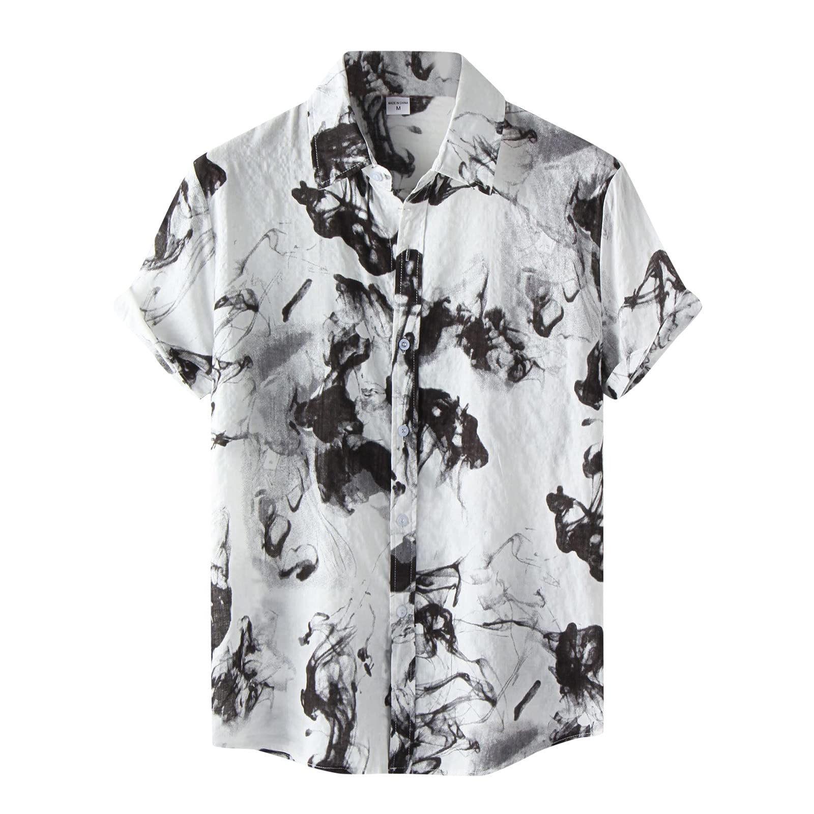 Hawaii overhemd voor heren, korte mouwen, strijkvrij, zomer, vrijetijdshemd, korte mouwen, opstaande kraag, casual, funky Hawaiihemd, strand, zomer, strand, palmen, diverse kleuren, wit, L
