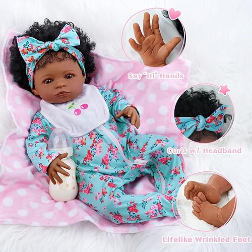Miniatura 2 de BABESIDE Muñecas realistas de bebé Reborn negras con moisés, cuerpo suave de 20 pulgadas, muñecas de bebé recién nacidas, lindas muñecas de bebé de