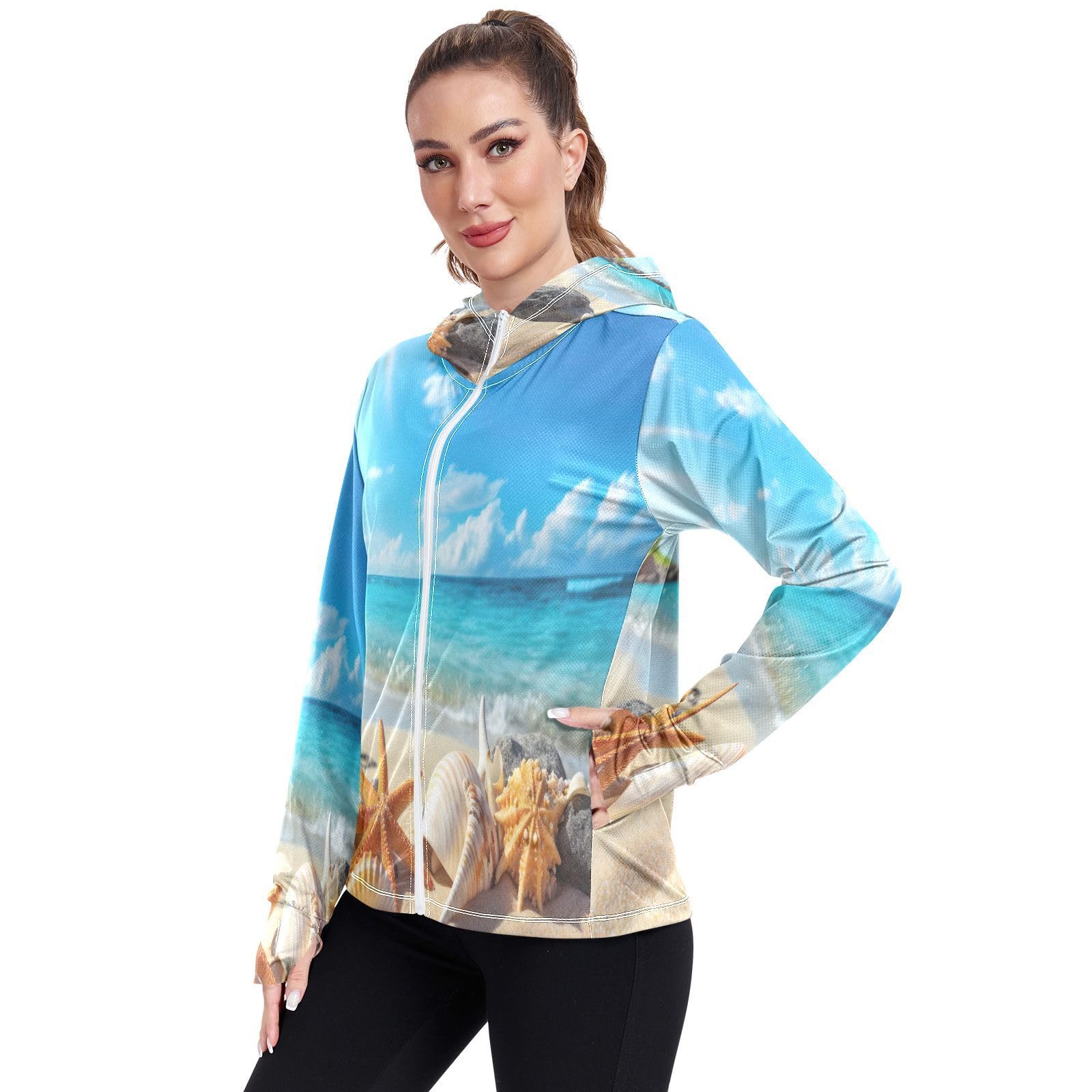Kigai Shells Women's UPF 50+ Sun Protection Hoodie Jacket Zip Long Sleeve Sun Shirt for Gardening Hiking Outdoor