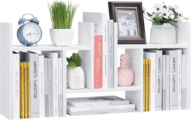 Somdot Desktop Bookshelf, Desk Shelf Organizer Storage Display Shelf Rack, 3 Pack Counter Top Bookcase for Home Office,White