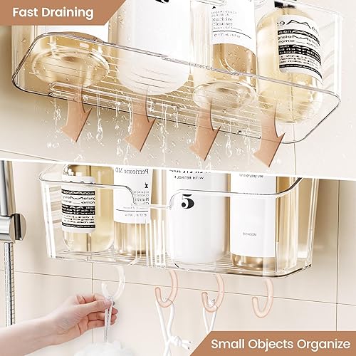 Miniatura 6 de LUXEAR Paquete de 4 unidades de ventosa para ducha, color blanco transparente, estante de ducha, jabonera, ganchos de succión, instalación en 1