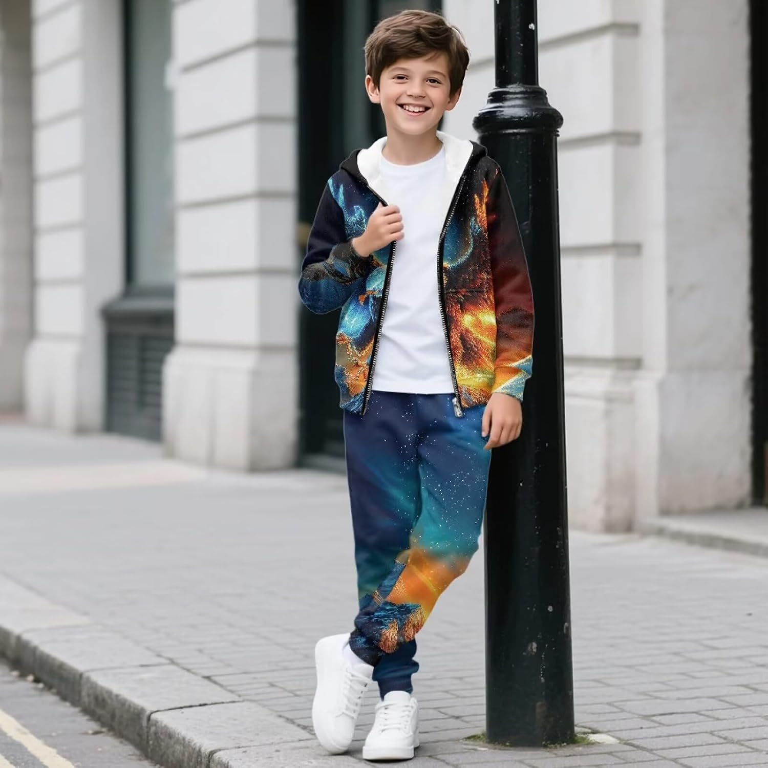 Sweatsuit for Girls Boys 2 Piece Outfits Tracksuit Full Zip Hooded Sweatshirt and Joggers Set for School Outdoor