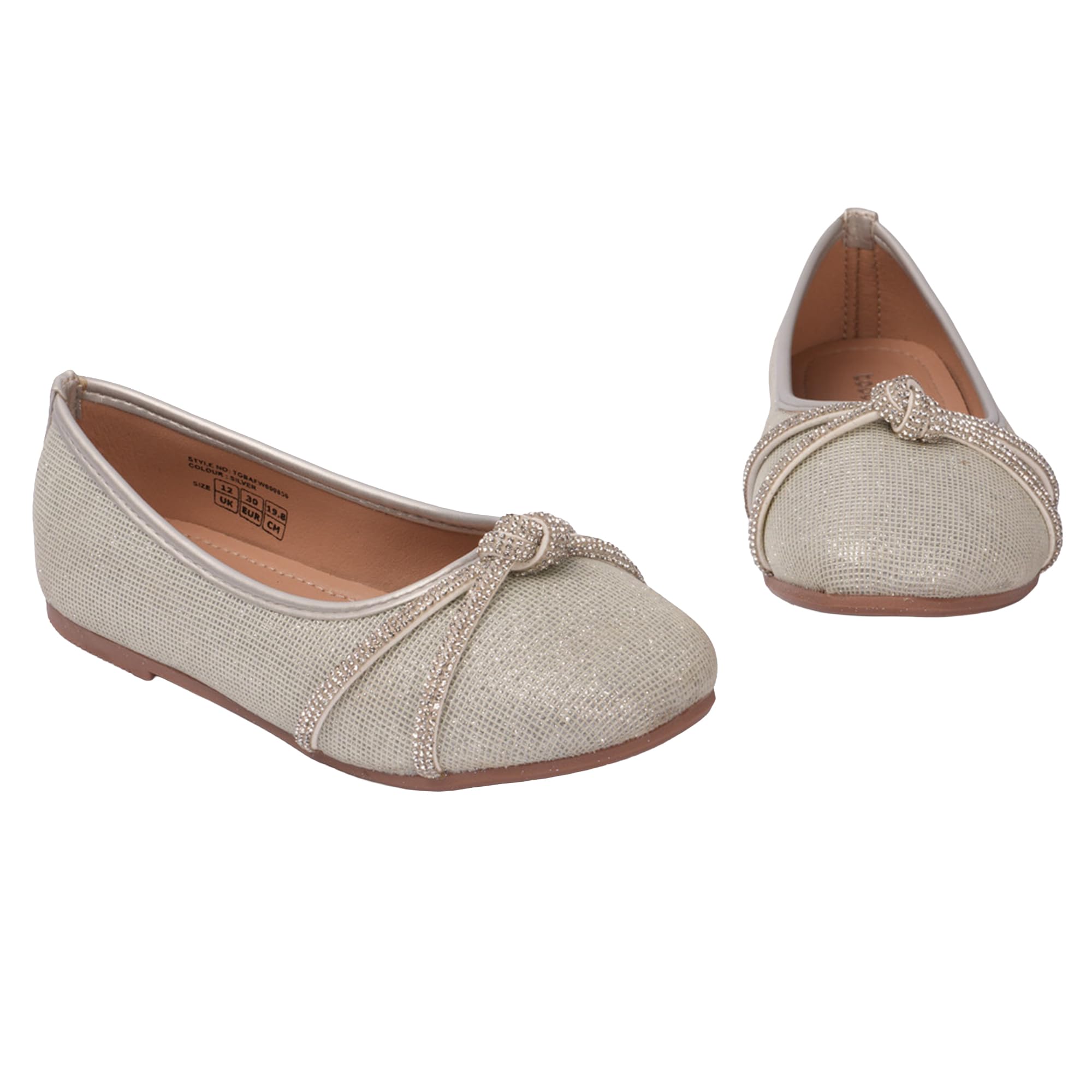 toothless Kids Girls Belly Shoes | Shimmer Ballerinas with Rhinestone Detail | Comfortable Slip-On Ballet Flats, Festive Occasions & Weddings