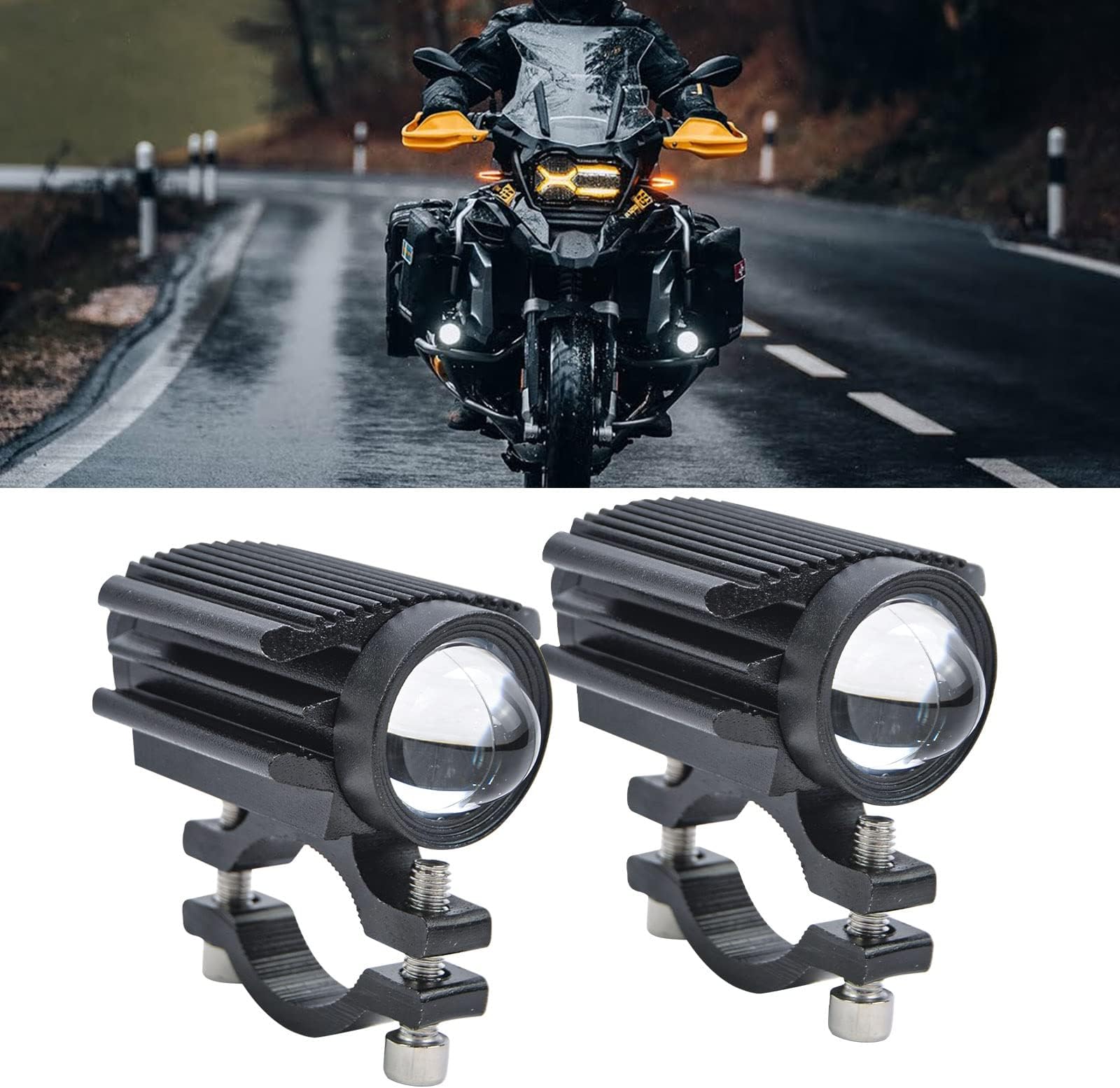 12000LM Motorcycle LED Driving Lights, Mini Fog Lights 60W 6000K Super Bright Amber White Aux Spotlight for Motorcycle Truck ATV SUV Car Yacht, 2 Pack