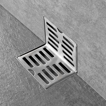 Pssopp Corner Stainless Steel Side Drain, Wall L Shaped Drain Corner Floor Drain L Shaped Appearance Drawing Process Anti Side Floor Drain for 2.3in Pipes