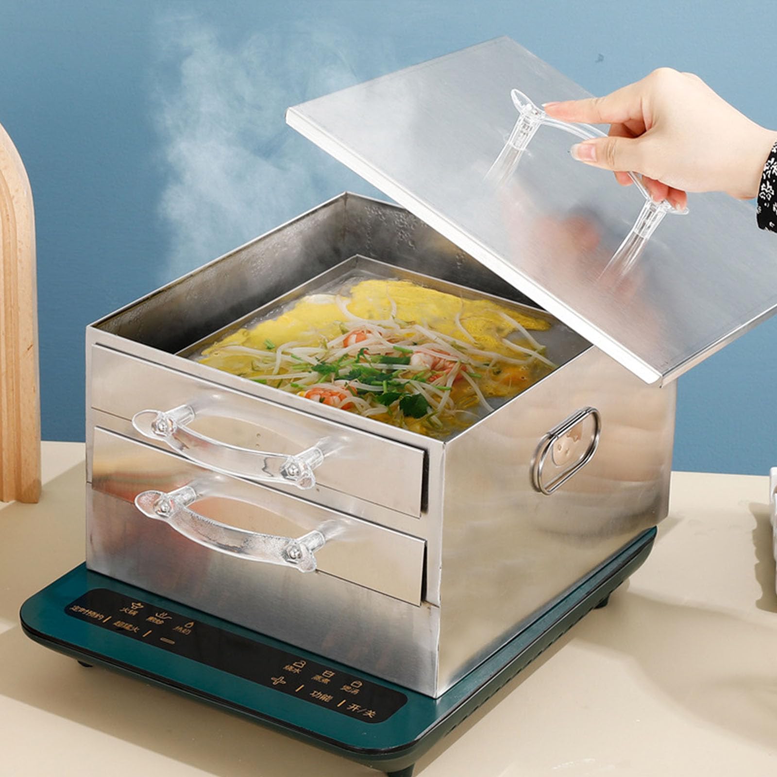 Vaporiera A Vapore per Spaghetti Riso in Acciaio Inossidabile 304 con Vassoi Estraibili Distribuzione Uniforme del Calore E Pasti in Famiglia Vaporiera Efficiente A Cassetti Multipli
