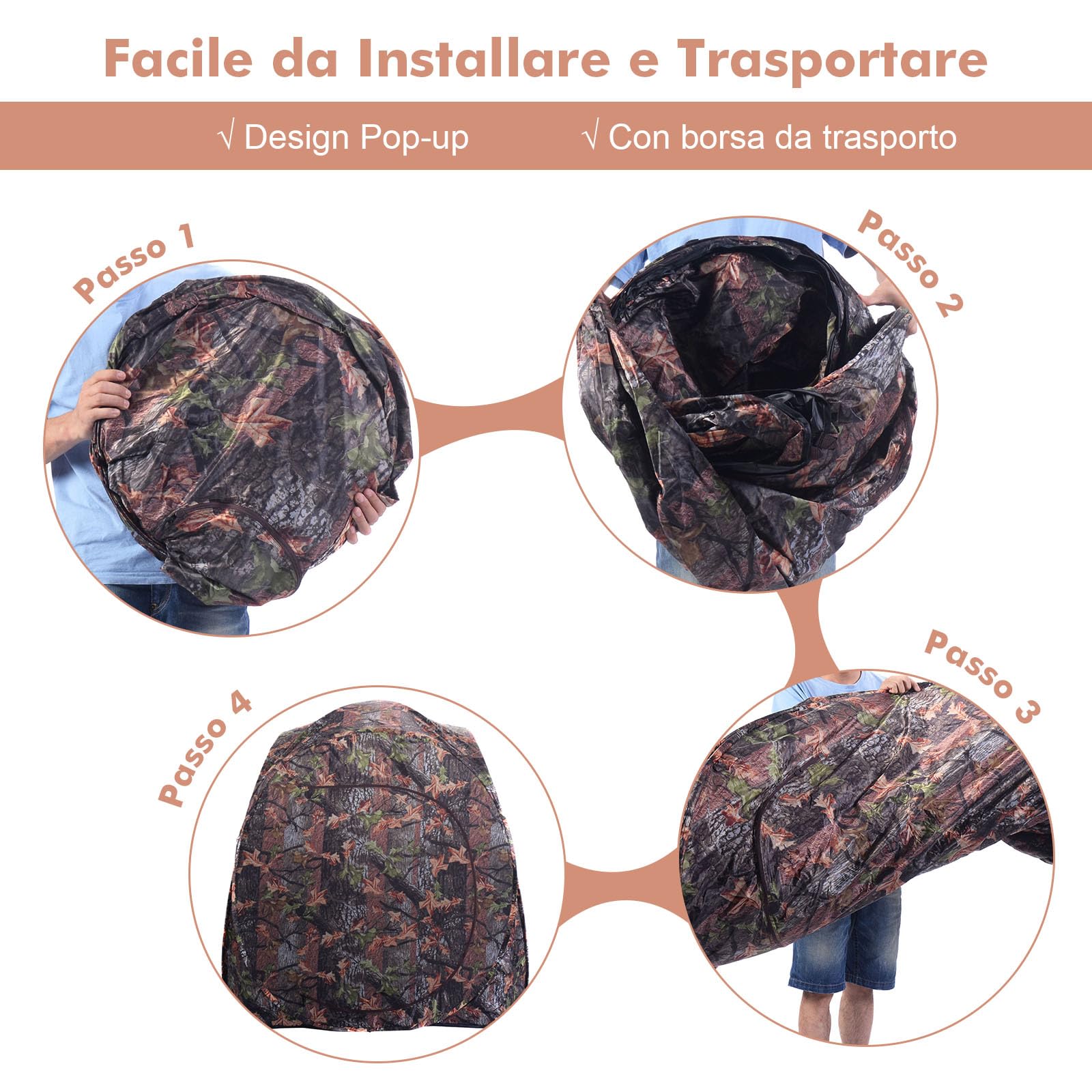GYMAX Tenda da Caccia Mimetica, Palo da Caccia Pop-Up Portatile, con Finestra a Rete, Picchetti per il Terreno, Borsa per il Trasporto, Facile da Montare per Campeggio a Caccia di Cervi/Tacchini