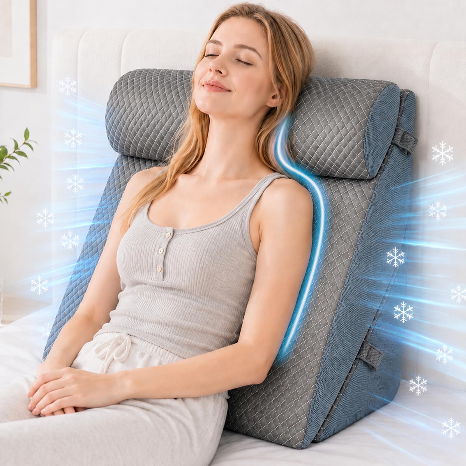 Agrish Almohada cuña refrescante para Adultos | Almohada cuña 3 en 1 de espuma viscoelástica, almohada inclinada para dormir, soporte lumbar para sentarse en la cama