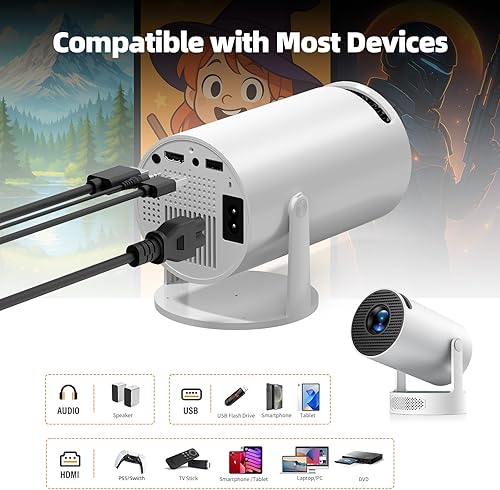 Miniatura 7 de Mini proyector WiFi con Bluetooth, soporte Full HD 4K, proyector portátil inteligente Android 11.0, rotación de 270, corrección trapezoidal vertical