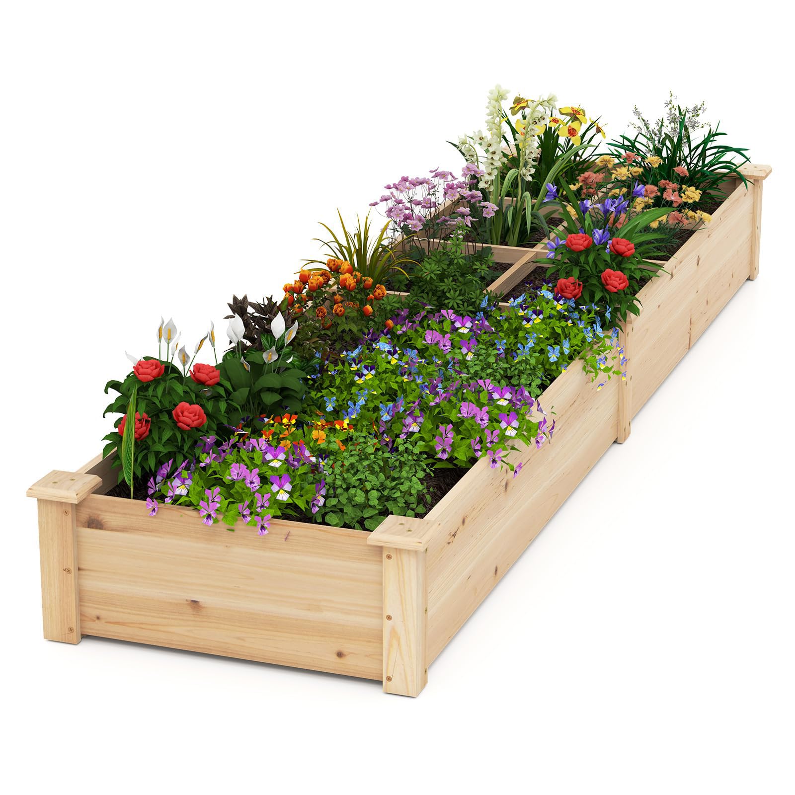 RELAX4LIFE Huerto Urbano Terraza 228x62x25cm de Madera de Abeto con 1 Compartimento Grande y 6 Pequeñas, Mesa de Cultivo con Divisores Extraíbles para Verduras, Frutas, Hierbas y Flores (Natural)
