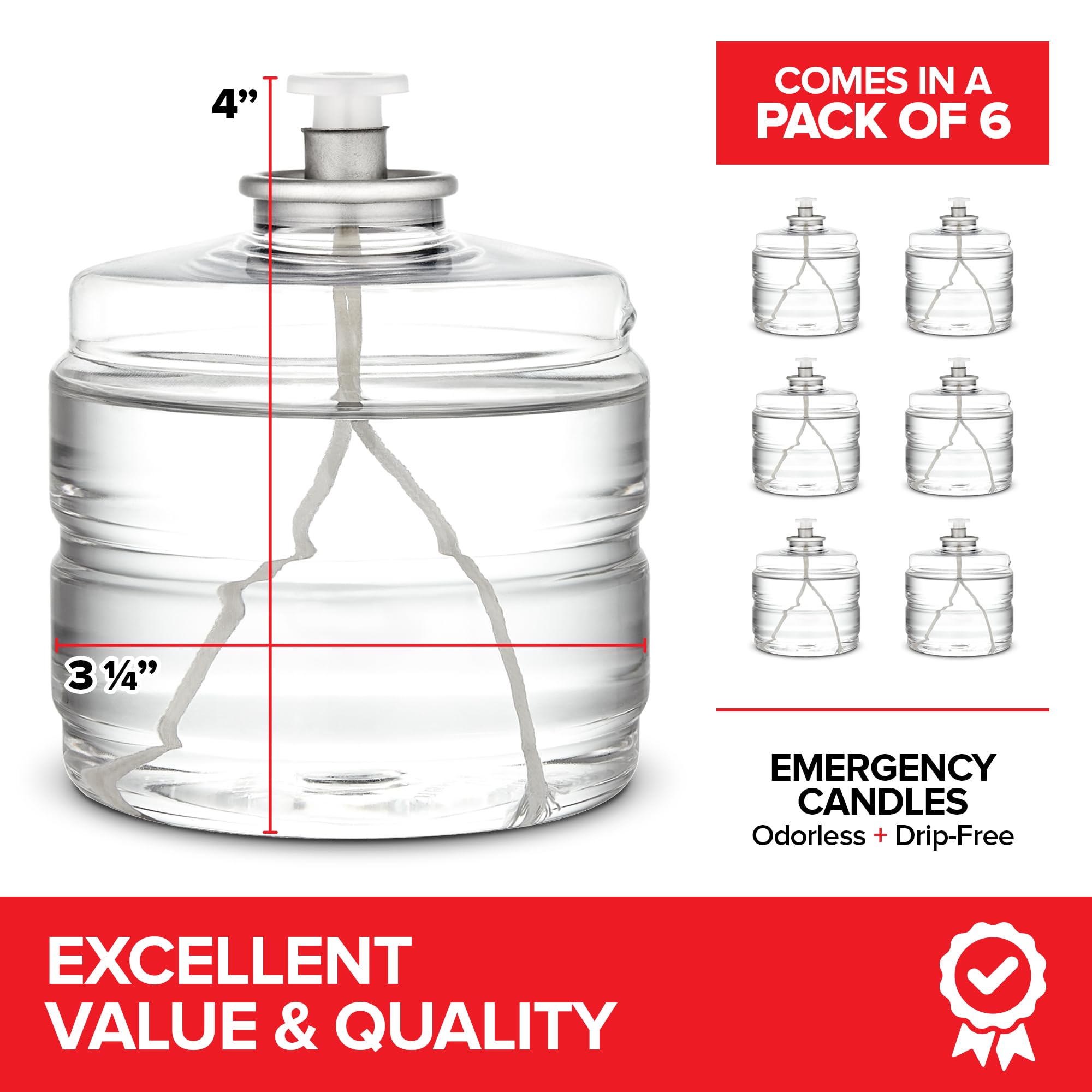 100 Hour Candle Pack of 6, Emergency Candles for Power Outages, Hurricane Storm Survival, and Camping, Liquid Long Burning Candles, Bulk Emergency Candle Supplies