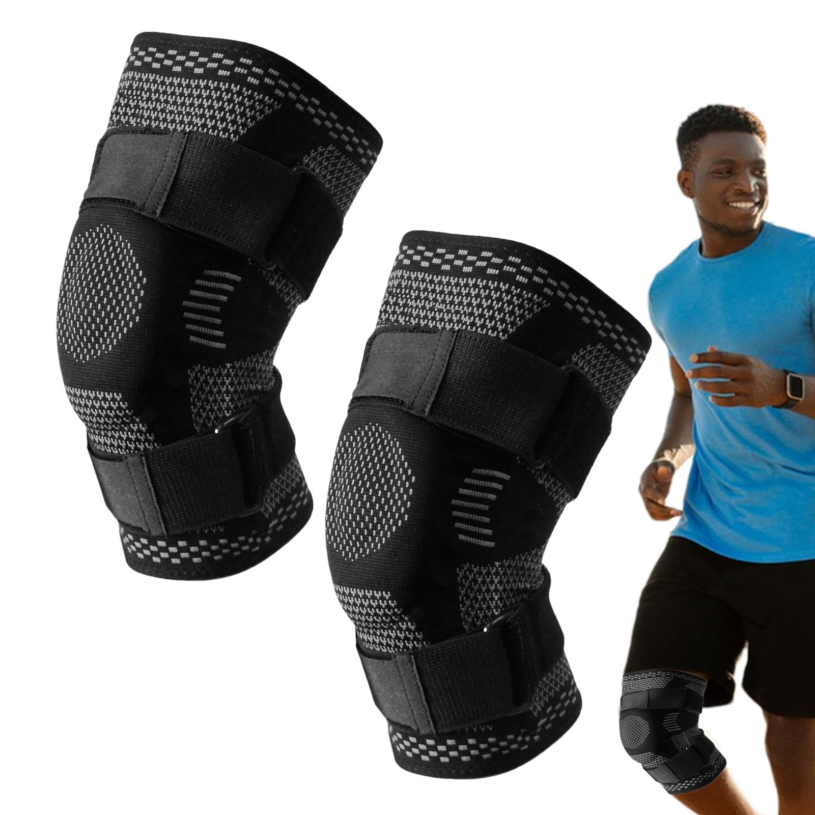 Generico Ginocchiere sportive, manica a compressione per ginocchio,Bretelle protettive imbottite per ginocchia e gambe traspiranti e imbottite - 1 paio di ginocchiere sportive elastiche antiscivolo